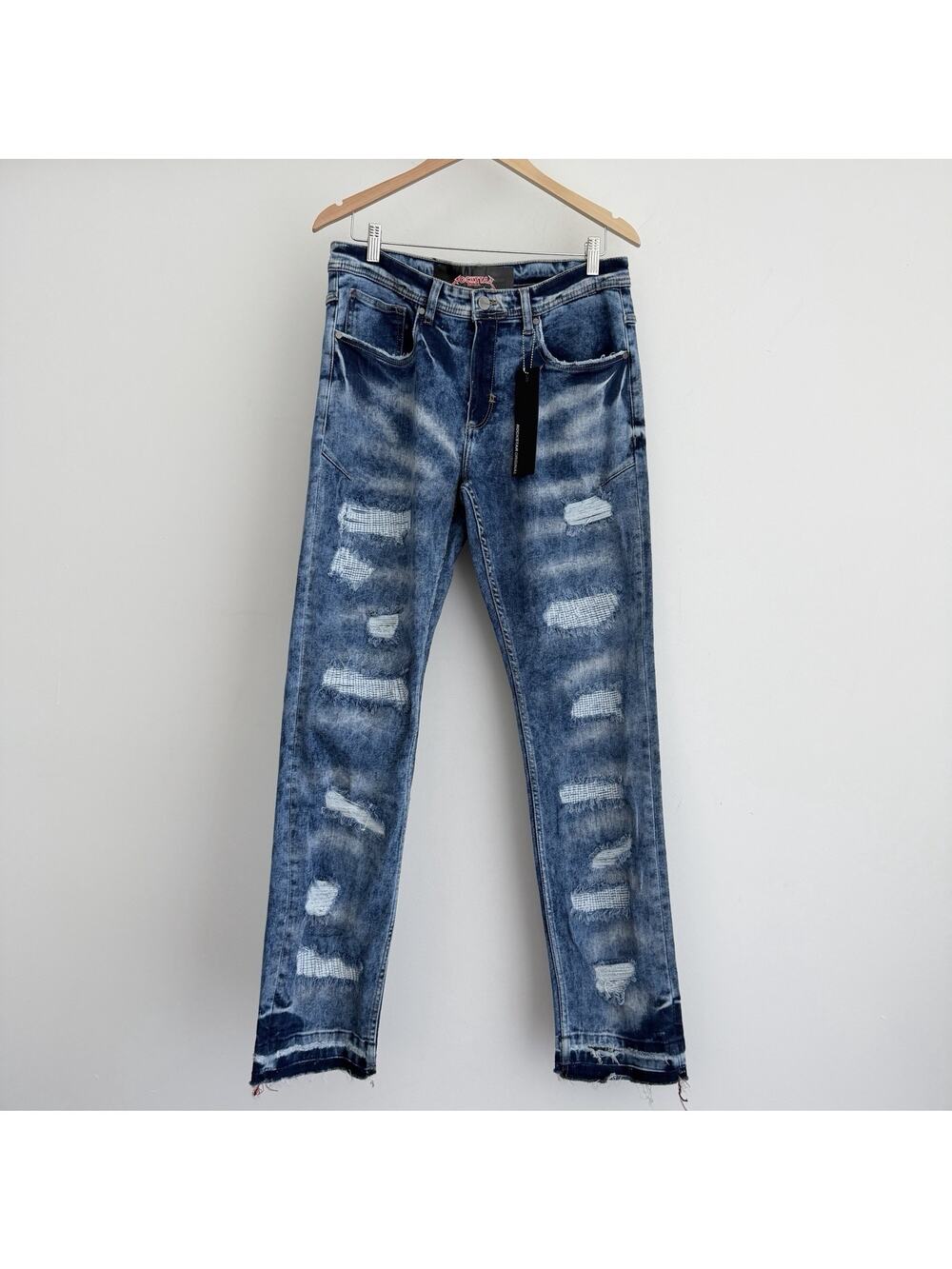 Rockstar Jeans 34x32 Distressed Slim Fit Trashed Faded Whiskered Hip Hop Grunge